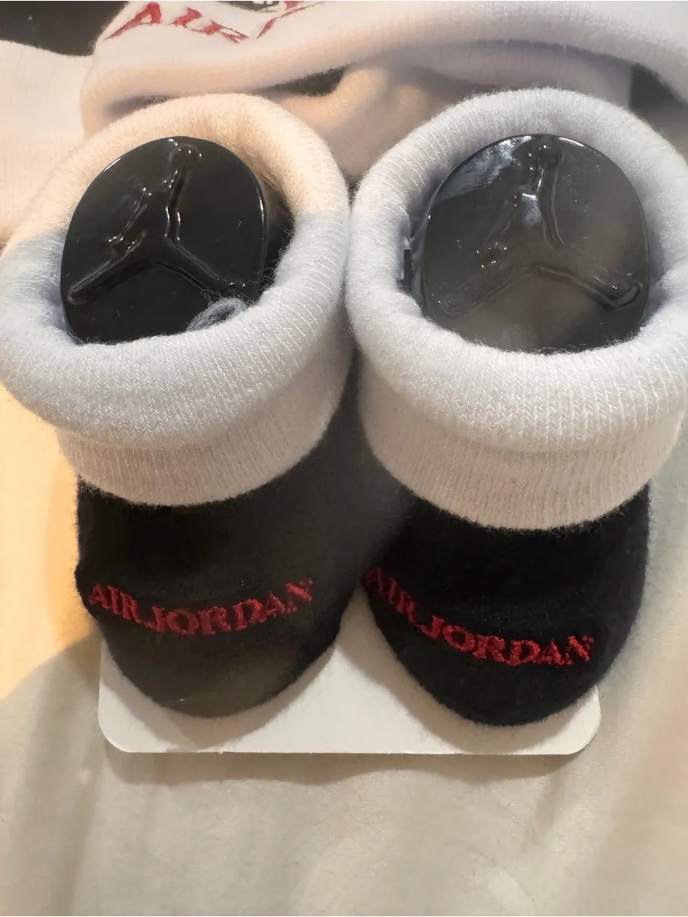 Jordan Kids Black/White/Red Beanie & Booties Set